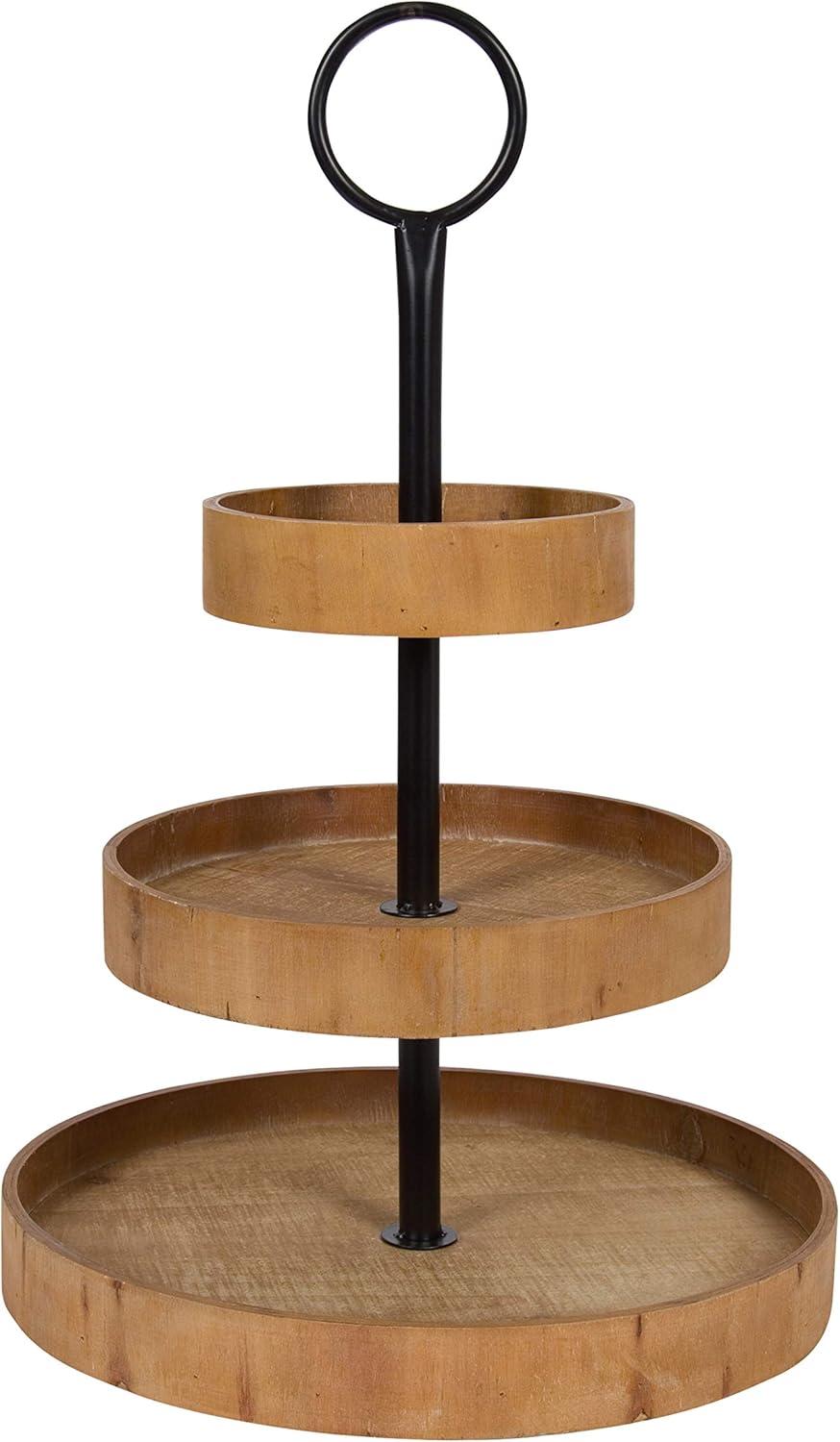 Kate and Laurel Woodmont Tray, 3 Tier, Rustic Brown