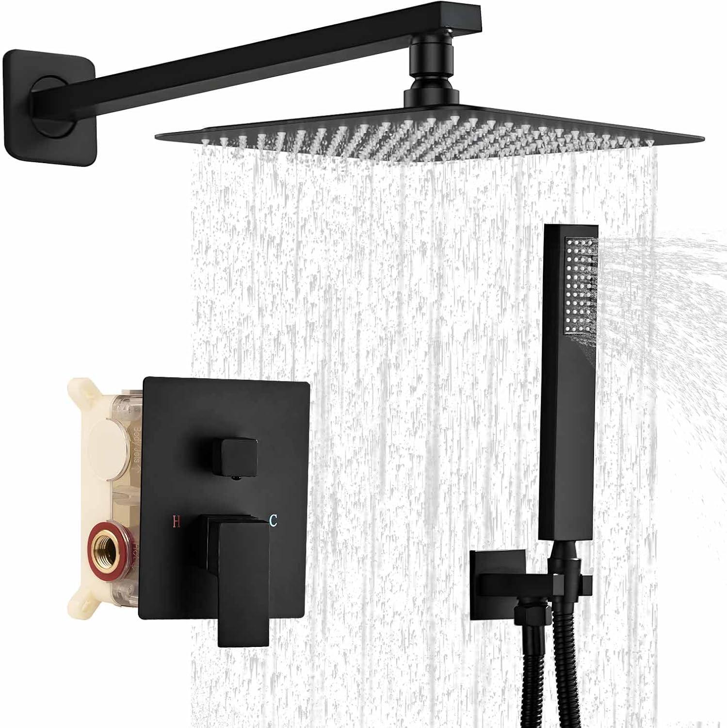 Matte Black Square Dual Rain Shower System with Handheld