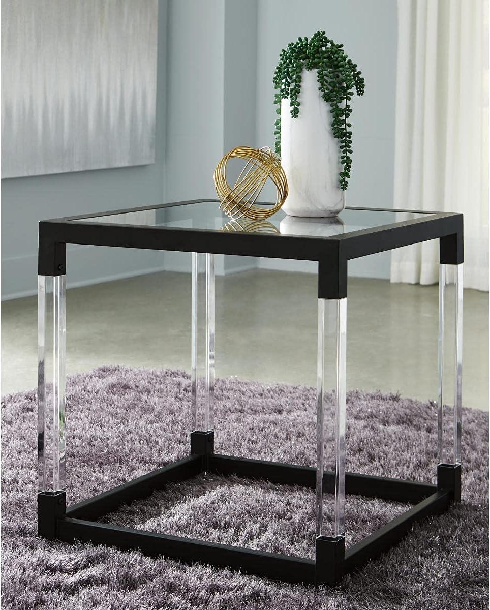 Modern Black Metal and Glass Square End Table