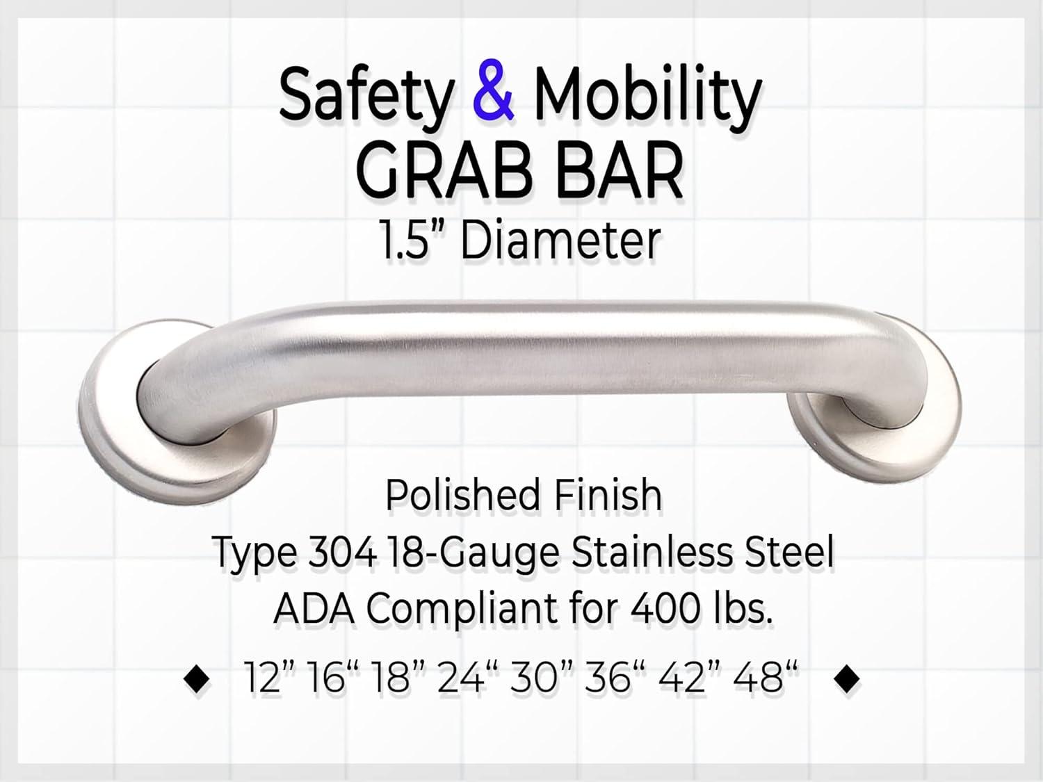 18" Brushed Nickel Stainless Steel Bathroom Safety Grab Bar