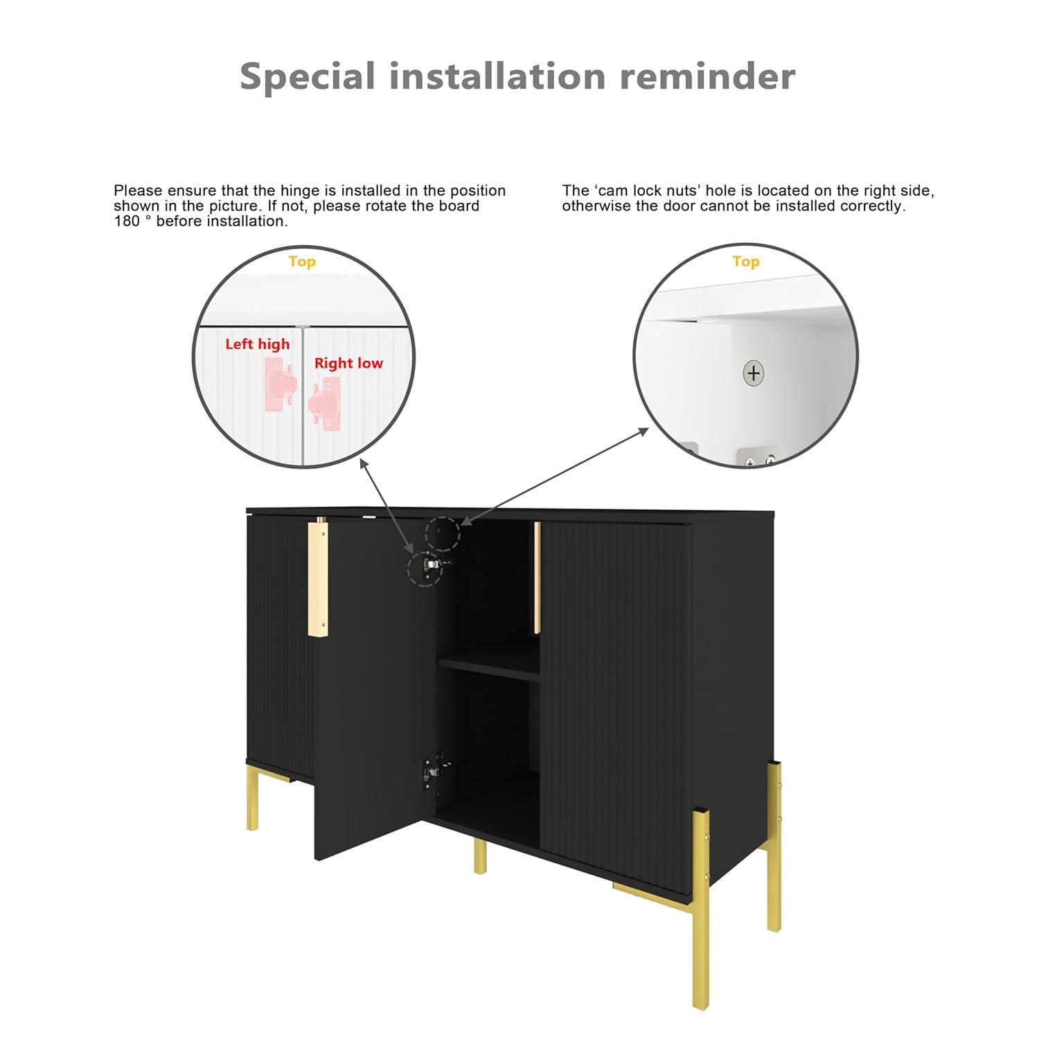 4 Doors Sideboard Buffet Cabinet with Adjustable Shelves,Modern Accent Sideboard with Golden Legs,Wide Storage Cabinet for Kitchen,Living Room,Black