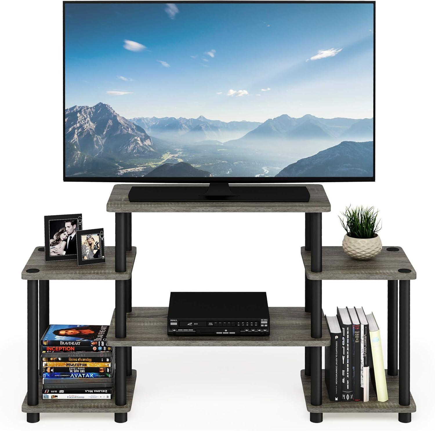 French Oak and Black Corner Entertainment Center with PVC Tubes