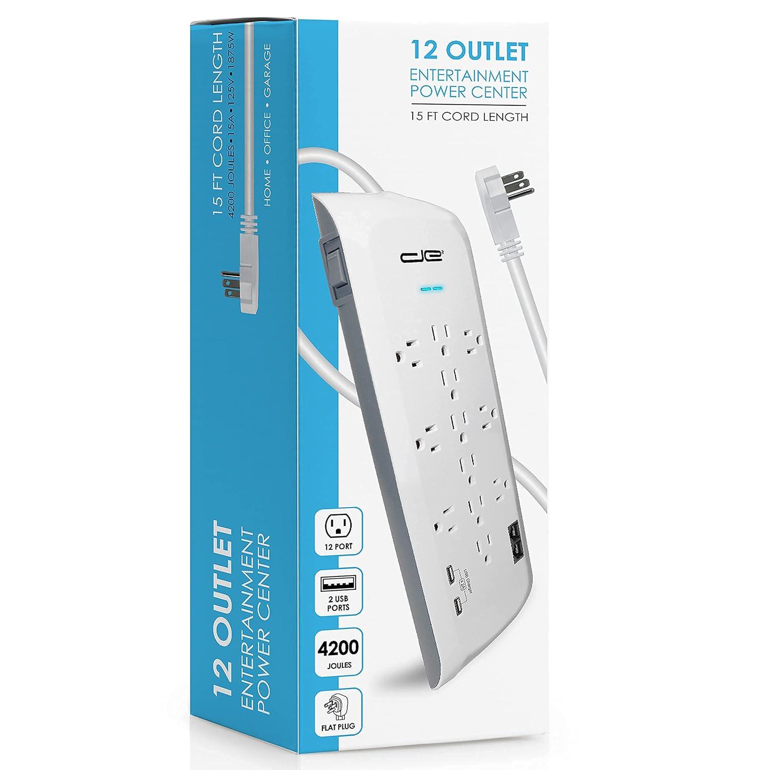 Digital Energy® 12-Outlet Surge Protector Power Strip with 2 USB Ports (6 Ft.) in White