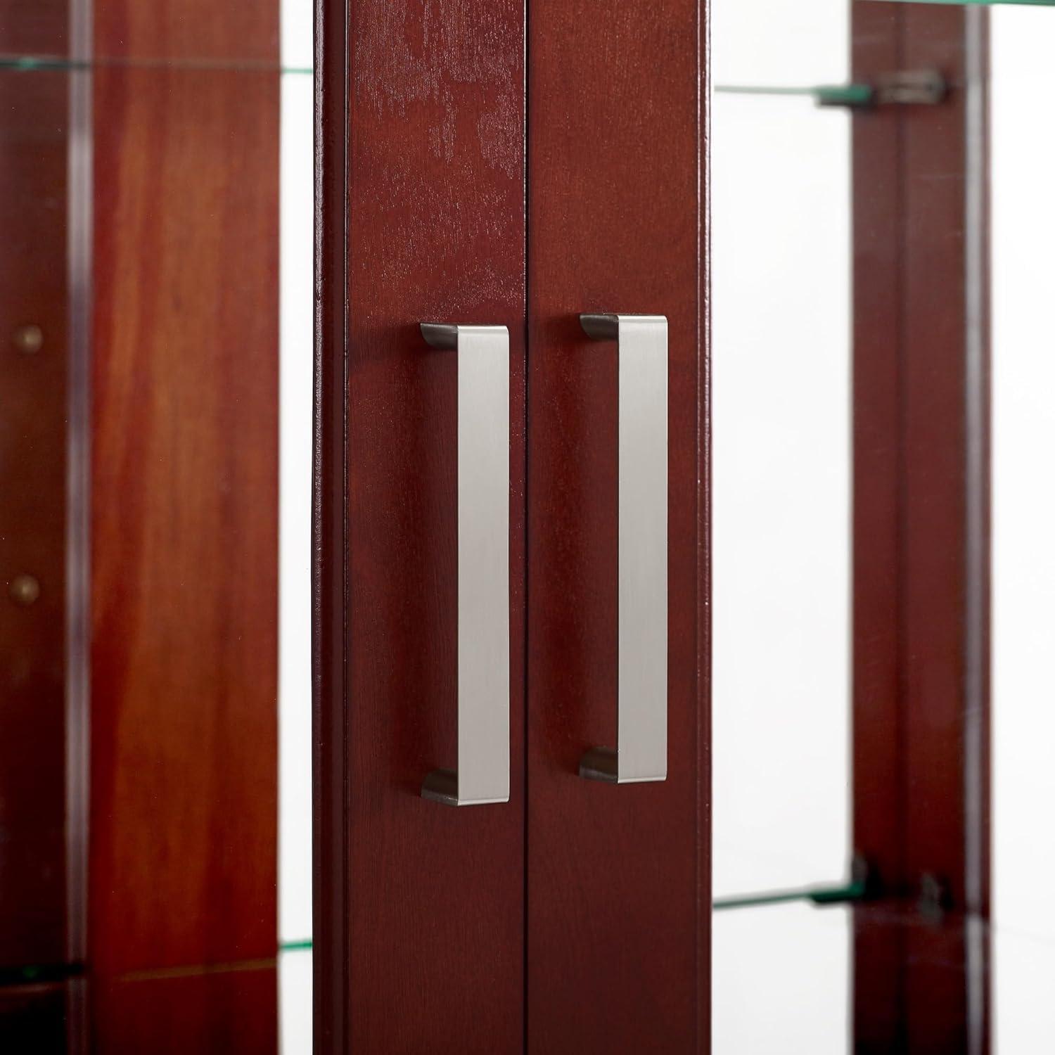 Curio Cabinet with Adjustable Shelves, Mirrored Back, Tempered Glass Doors, 6 Tier, Cherry