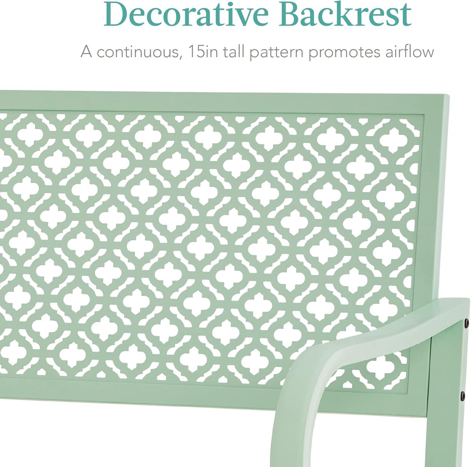 Mint Green Geometric Steel Outdoor Garden Bench