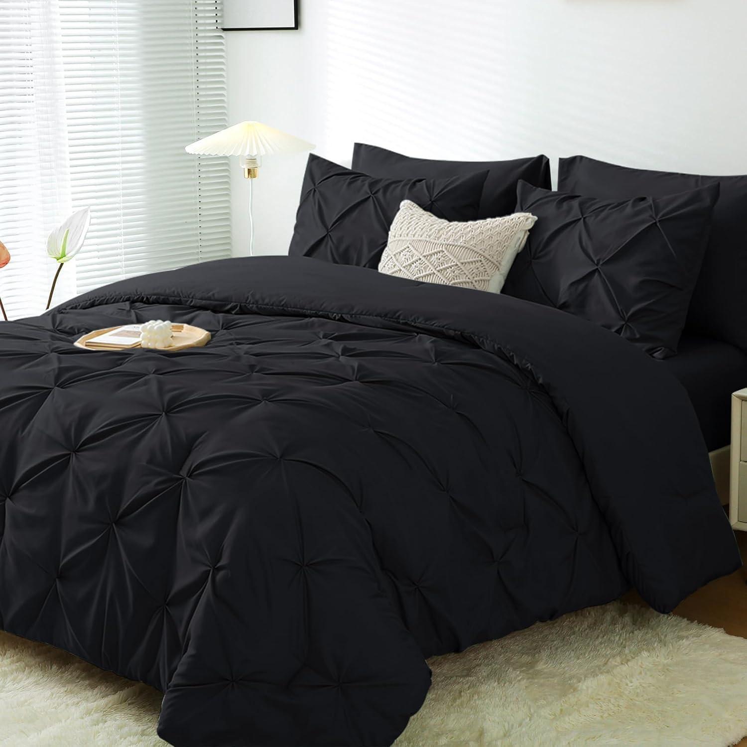 Queen Black Microfiber Down Alternative Bed in a Bag Set