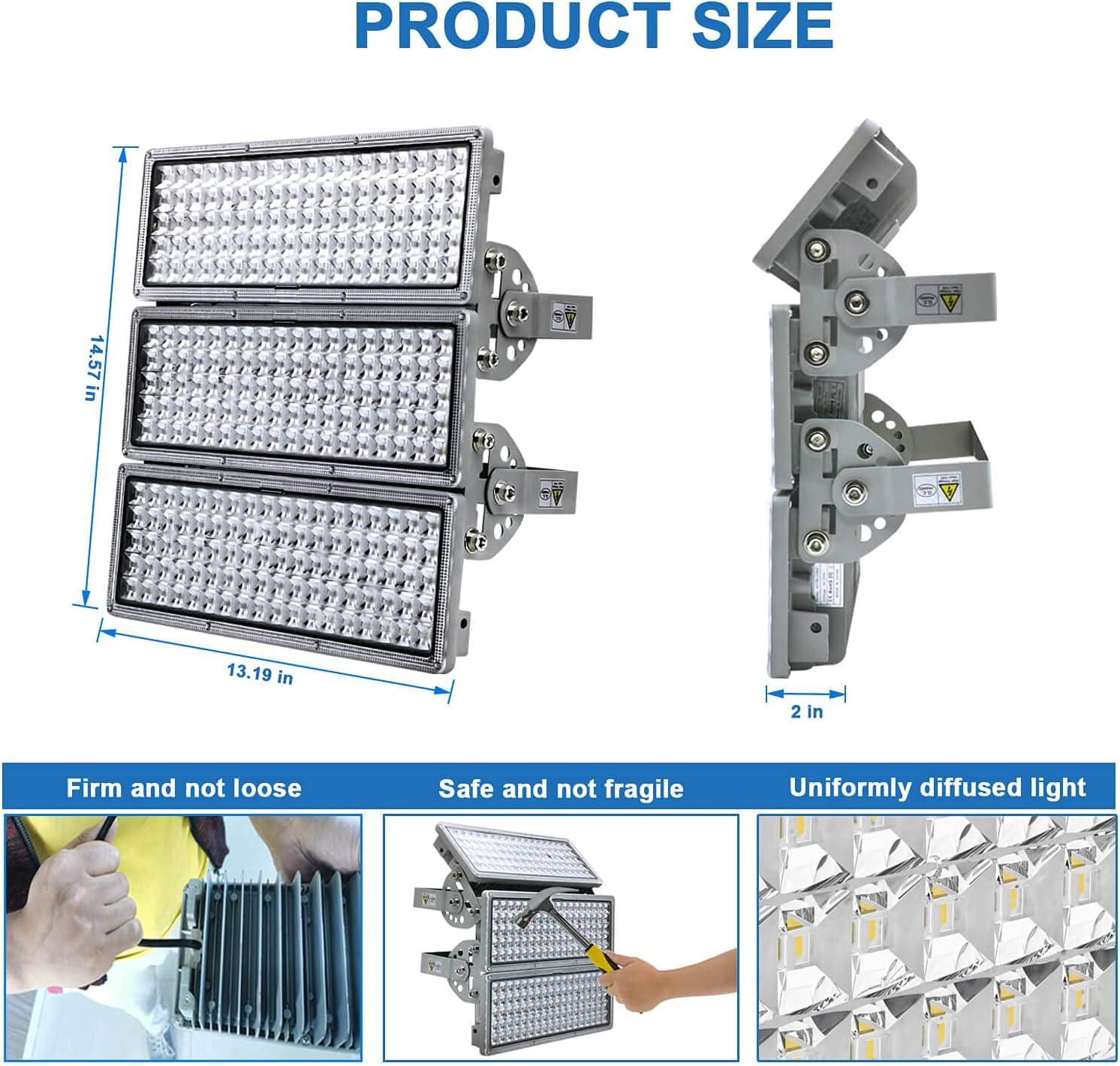 KeKeou LED Flood Light 300W Stadium Light 30000LM Super Bright Outdoor LED Flood Lights with 3 Adjustable Heads 6500K IP67 Waterproof for Playground Lawn