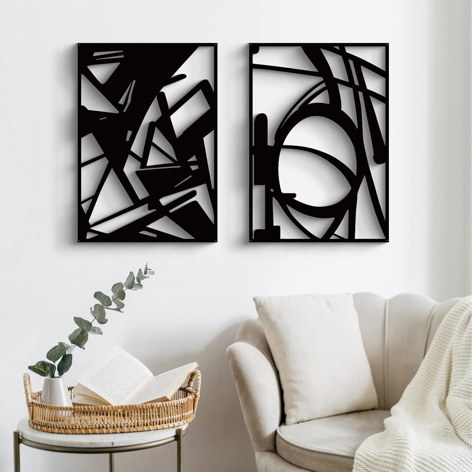 Set of 4 Black Abstract Metal Wall Sculptures