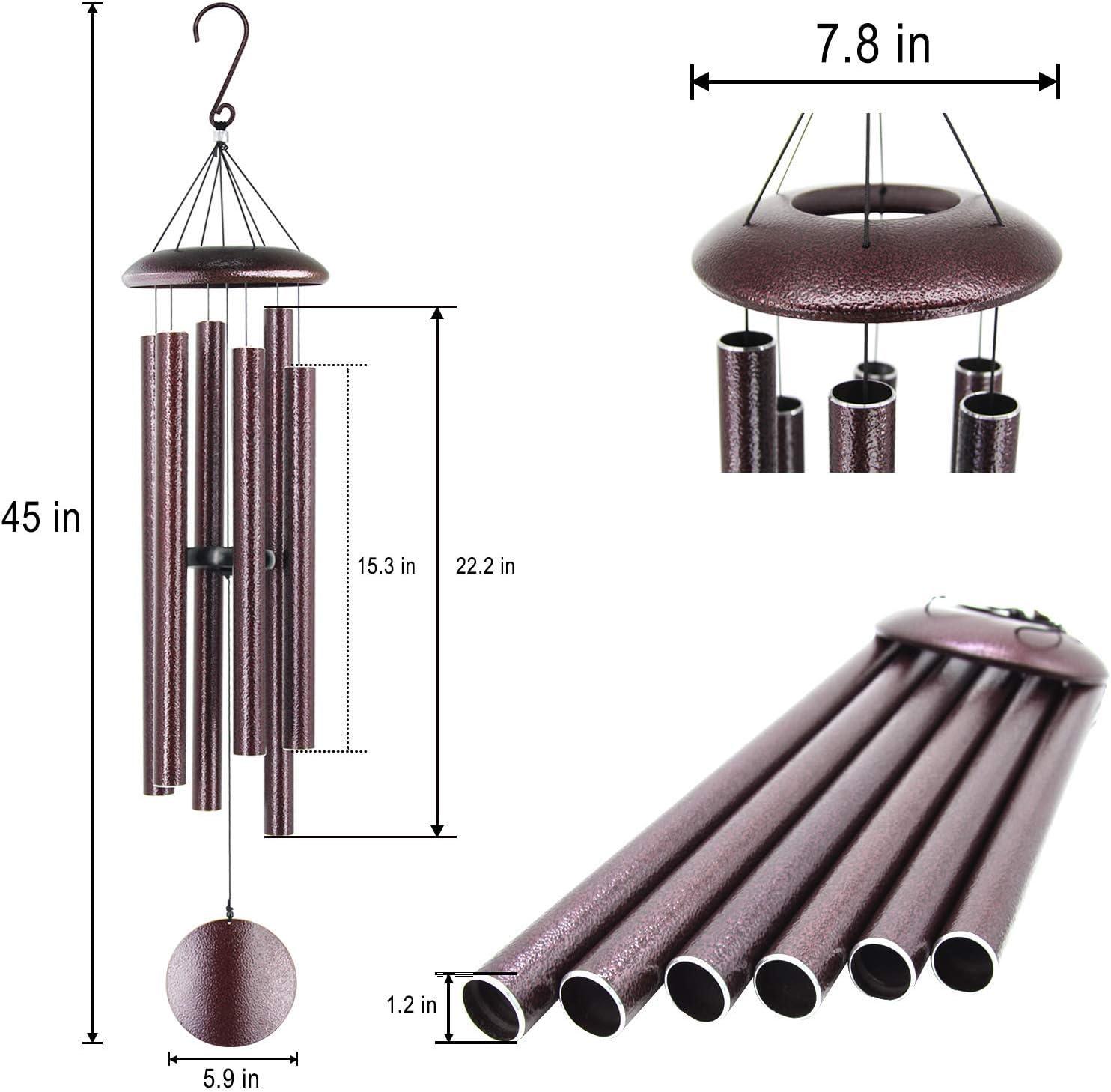 BSHAPPLUS® 45" Wind Chimes for Outside, Heavy Duty Wind Chimes,Memorial Wind Chimes with 6 Aluminum Tubes for loss of loved one,Home Garden Hanging Decor