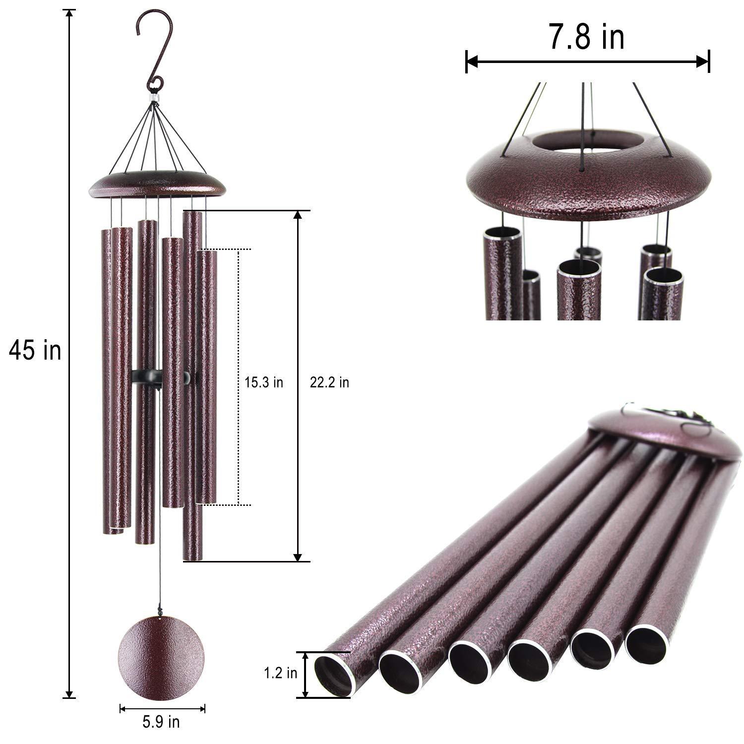 BSHAPPLUS® 45" Wind Chimes for Outside, Heavy Duty Wind Chimes,Memorial Wind Chimes with 6 Large Deep Tone Aluminum Tubes for loss of loved one,Home Garden Hanging Decor,Brown