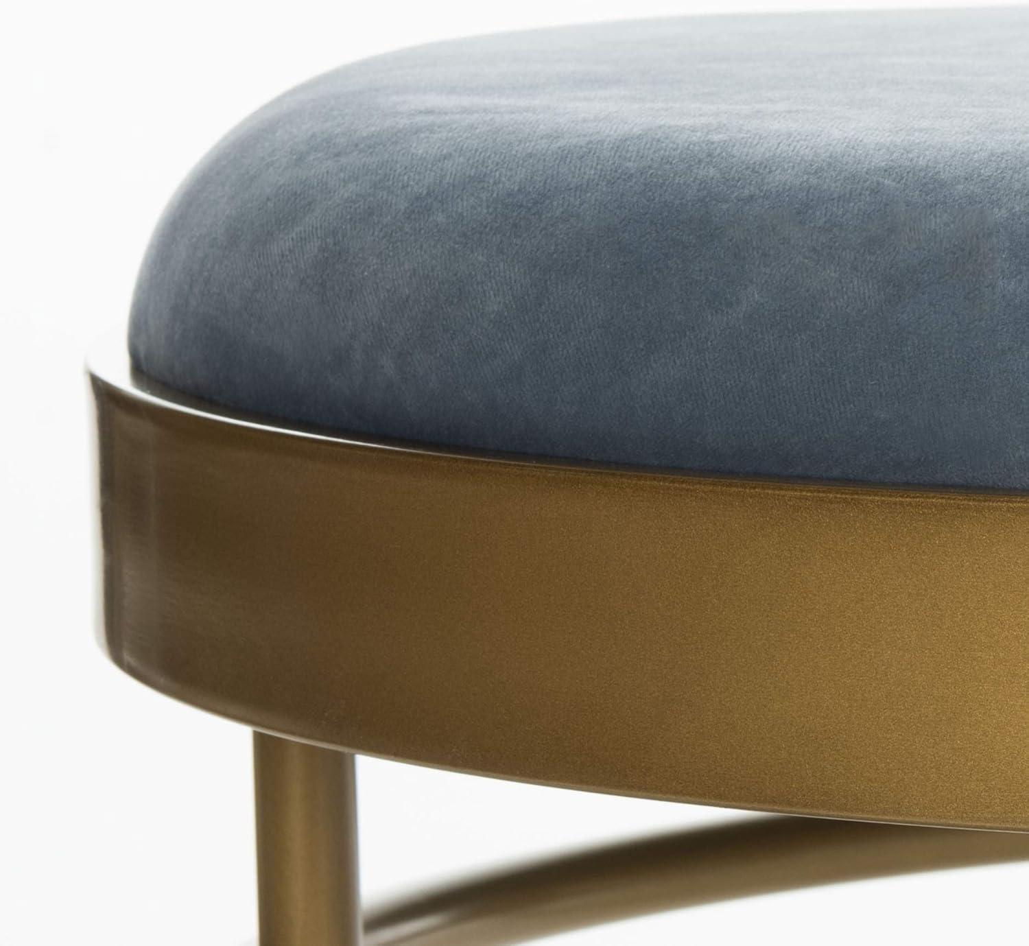 63'' Luxe Transitional Slate Blue Velvet and Gold Oval Bench