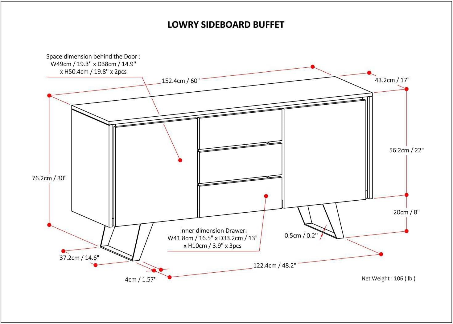 Simpli Home Lowry Solid Acacia Wood Sideboard Buffet in Golden Wheat