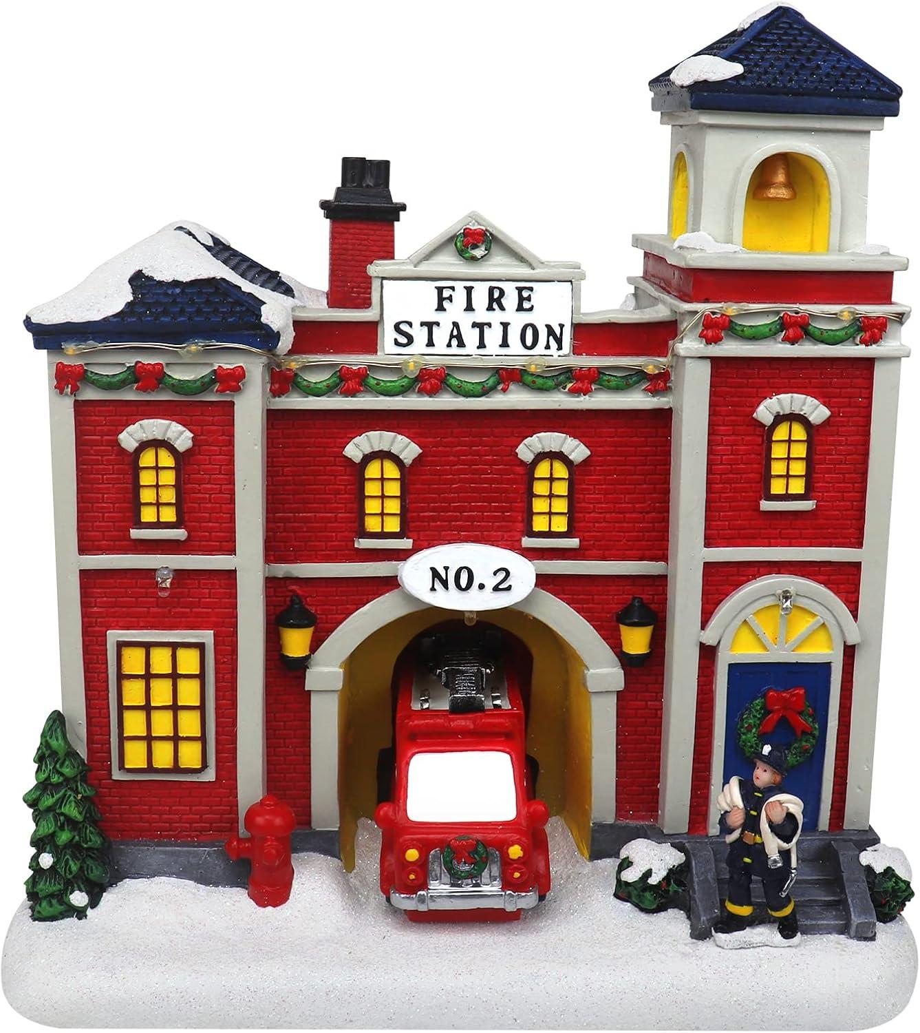 Christmas Village Animated Fire Station Pre-lit Musical Snow Village Collectible Building Perfect Addition to Your Christmas Indoor Decorations & Holiday Displays (Moving Truck)