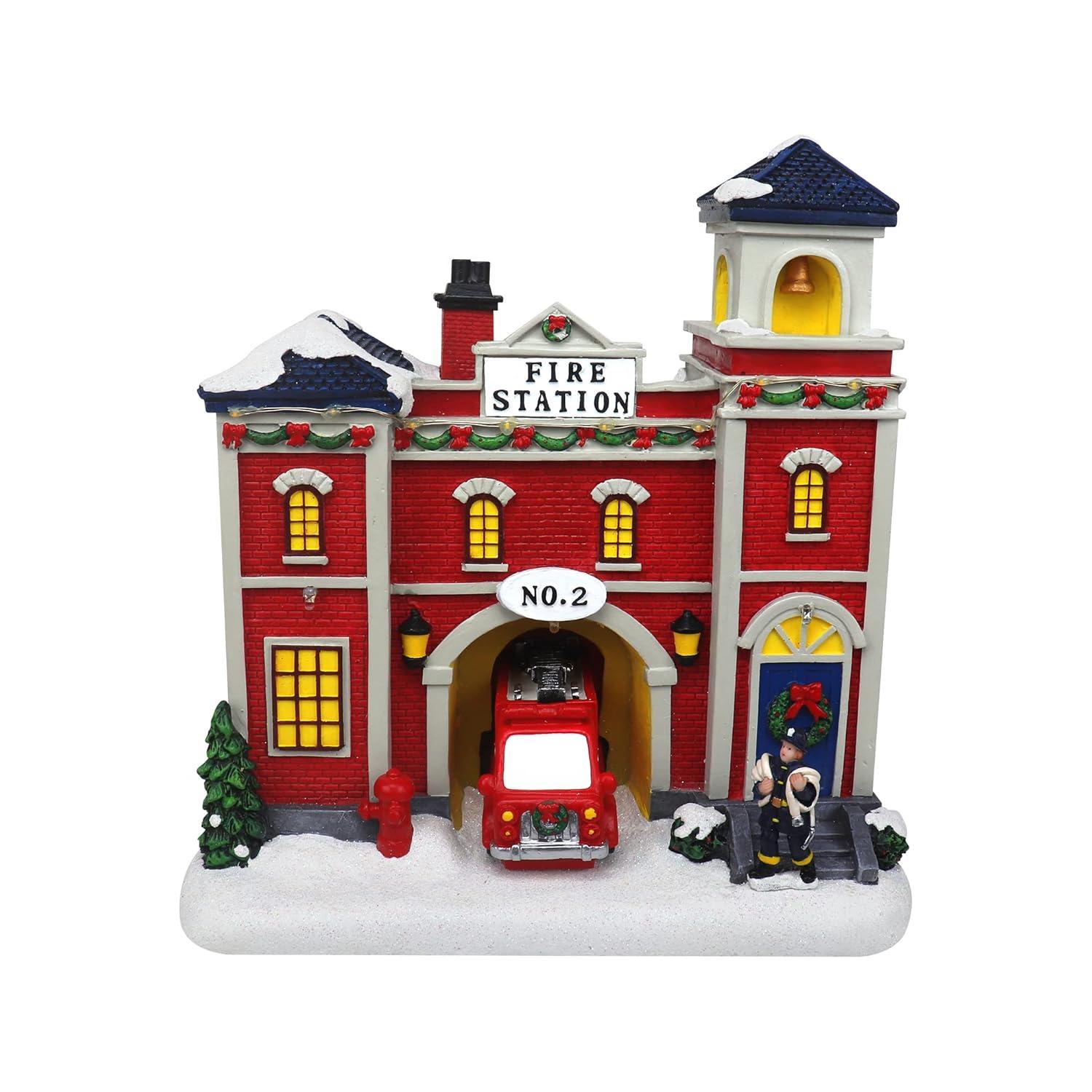 Christmas Village Animated Fire Station Pre-lit Musical Snow Village Collectible Building Perfect Addition to Your Christmas Indoor Decorations & Holiday Displays (Moving Truck)