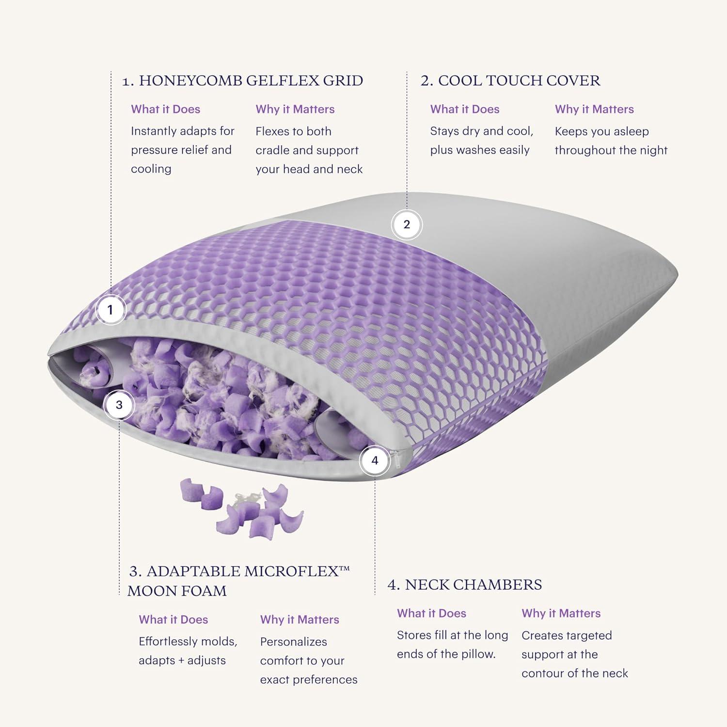 Purple Freeform Pillow - King Size, Customizable Support with GelFlex Grid & MicroFlex Moon Foam - Pressure Relief, Cooling, Extra Filling & Adjustable Height