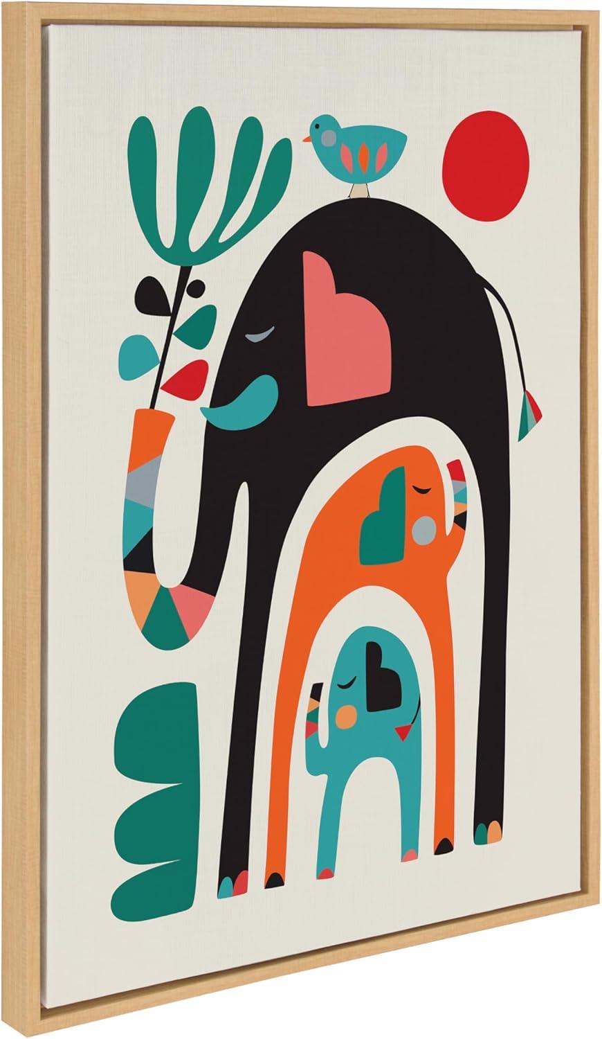 Kate & Laurel All Things Decor 23"x33" Sylvie Three Elephants Wall Art by Rachel Lee Natural: Mid-Century Modern Canvas