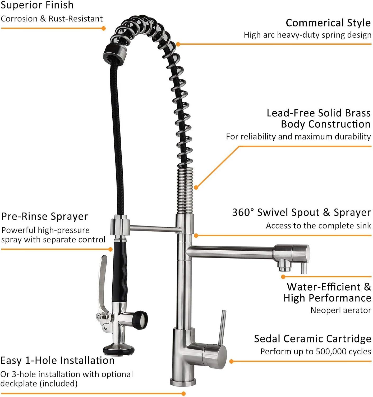 Brushed Nickel Pull-Down Kitchen Faucet with Spring Sprayer