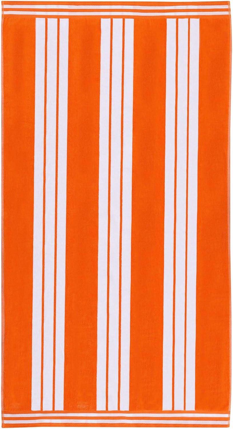 Superior Cotton Striped Oversized Beach Towel, 34" x 64", Orange
