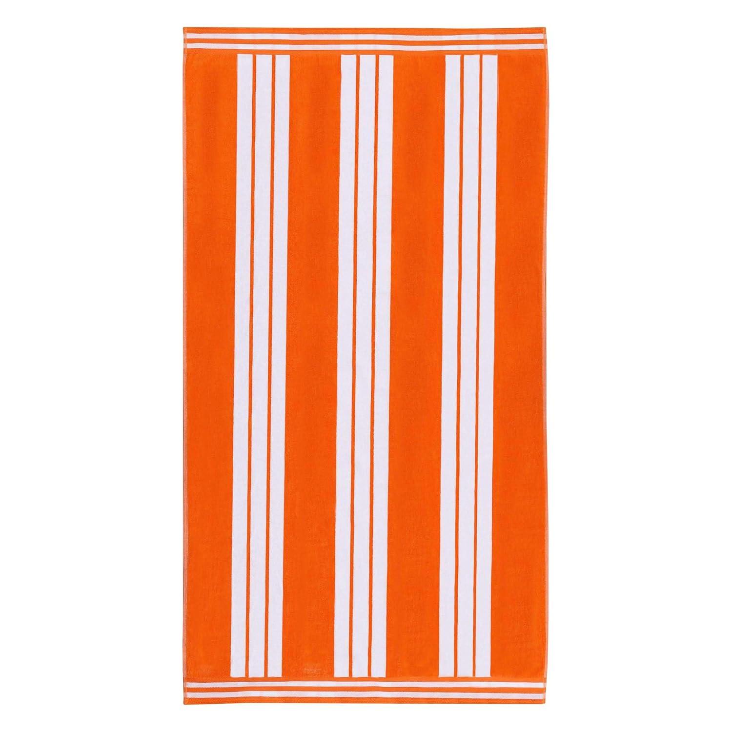 Superior Cotton Striped Oversized Beach Towel, 34" x 64", Orange