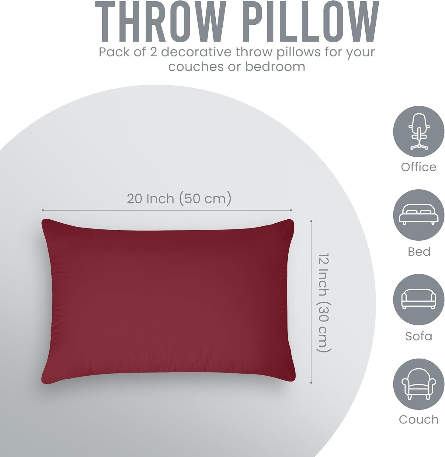 Utopia Bedding Throw Pillows Insert (Pack of 2, Wine Red) - 12 x 20 Inches Bed and Couch Pillows - Indoor Decorative Pillow