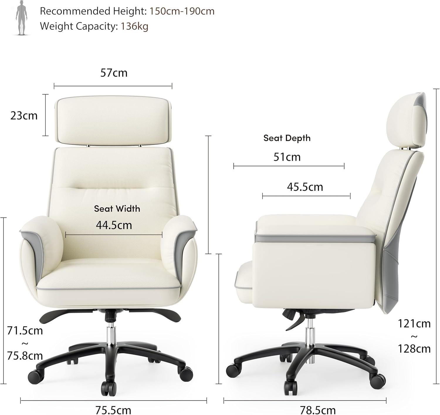 Beige White High Back Swivel Leather Executive Chair