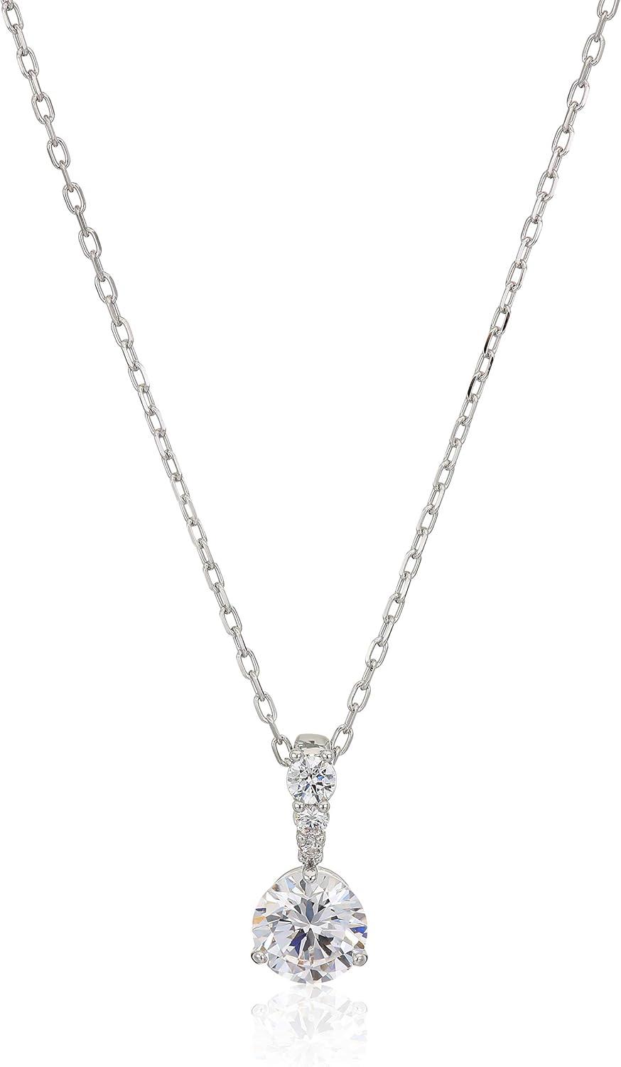 Sterling Silver Cubic Zirconia Choker Pendant Necklace