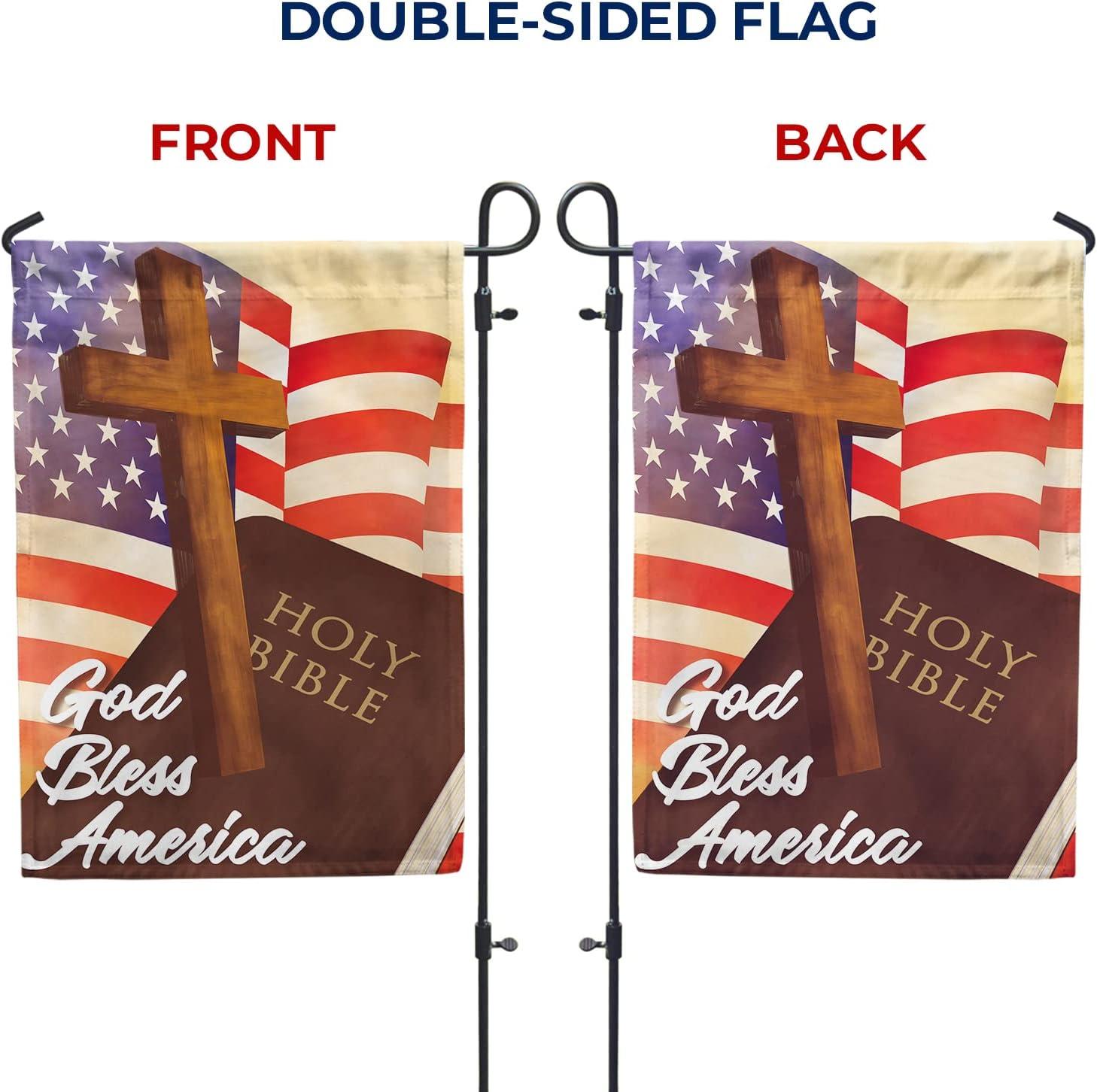 American Forever Garden Flag - God Bless America, 4th of July Patriotic, USA Religious Holy Cross , 12.5" x 18", Double Sided Americana Inspirational Seasonal Yard Outdoor Decorative Flag