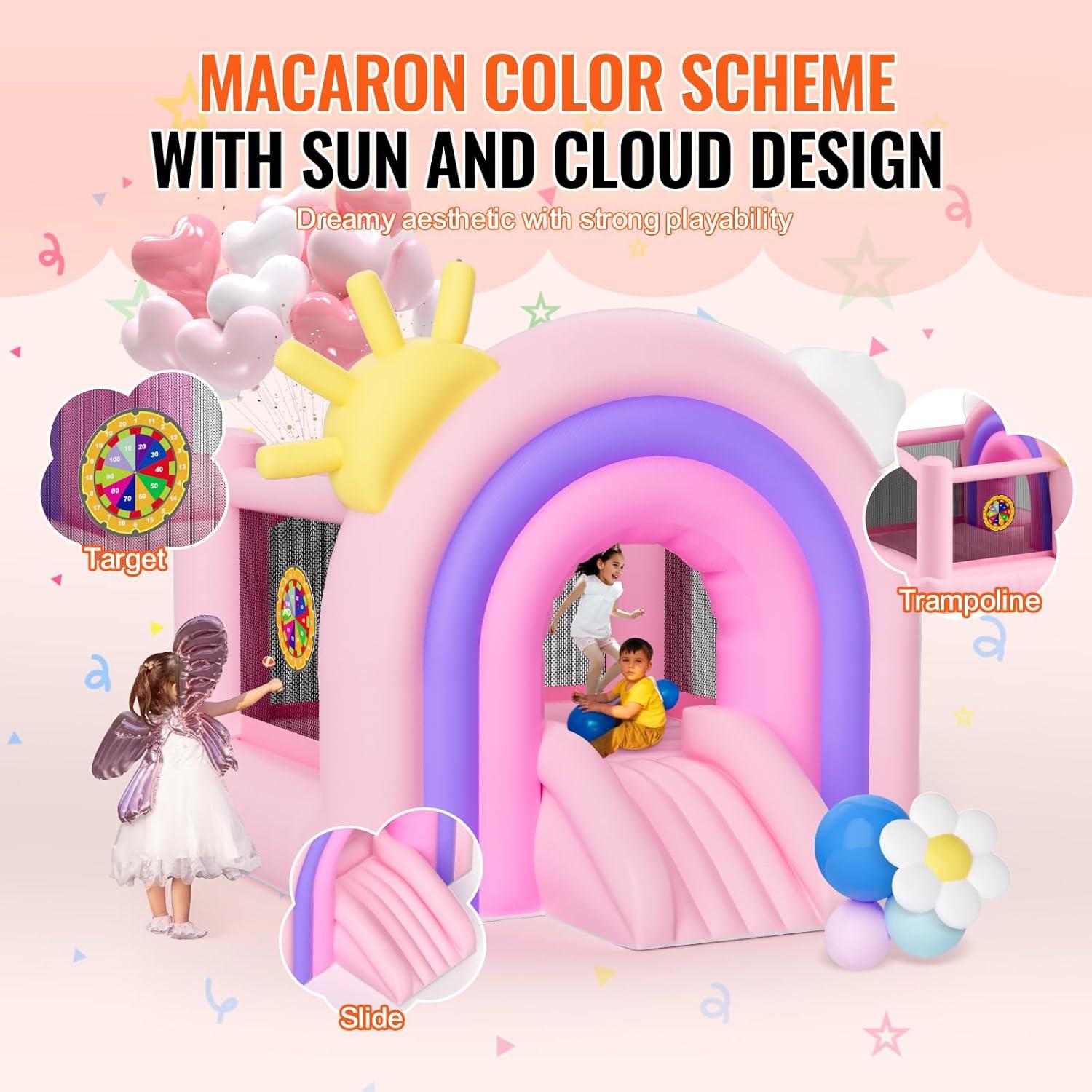 VEVOR White Bounce House, Toddler Bounce House for Kids 1-3, Inflatable Nightclub for Girls Age 4–8 Jumping Bouncer with Blower, Slide, Storage Bag, Family Backyard Bouncy Castle, 110x91x91 inch