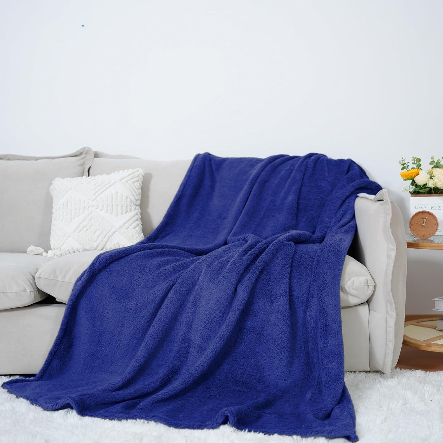 My World Cloud Faux Shearling Throw Blanket Navy: Sensory Friendly, Knitted Polyester, Machine Washable