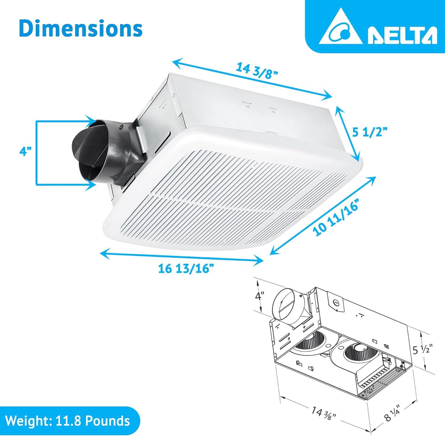 Open Box Delta Radiance Exhaust Bath Fan 80 CFM w/Built-In Light & Heater,White