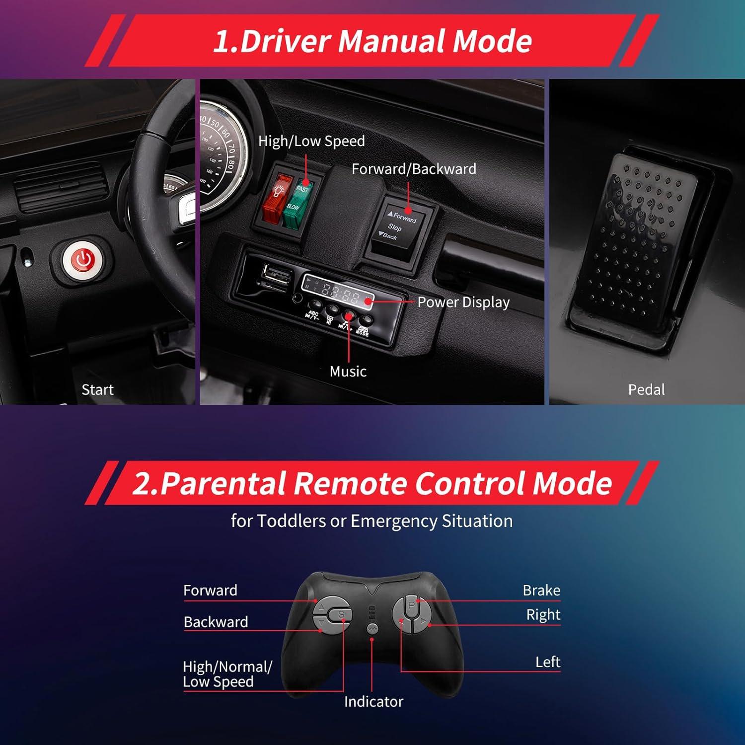 Yesfashion 24V Kids large Jeep 2 Seats SUV Ride on Car Ride on Truck with Remote Control, Electric 4*45W Motors Ride on Toys, with LED Light,Music,USB