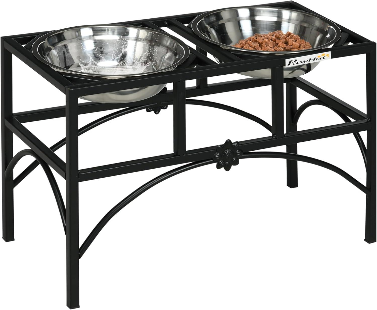 PawHut 22" Double Stainless Steel Heavy Duty Dog Food Bowl Elevated Pet Feeding Station for Medium Sized Dogs