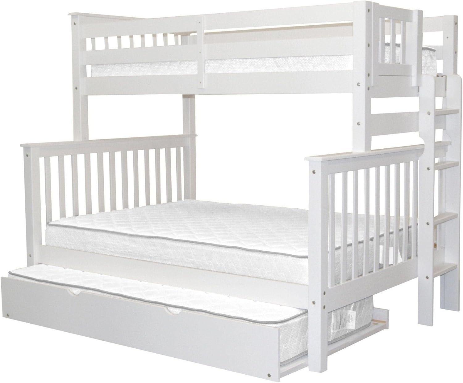 Bedz King Bunk Beds Twin over Full Mission Style with End Ladder and a Twin Trundle, White