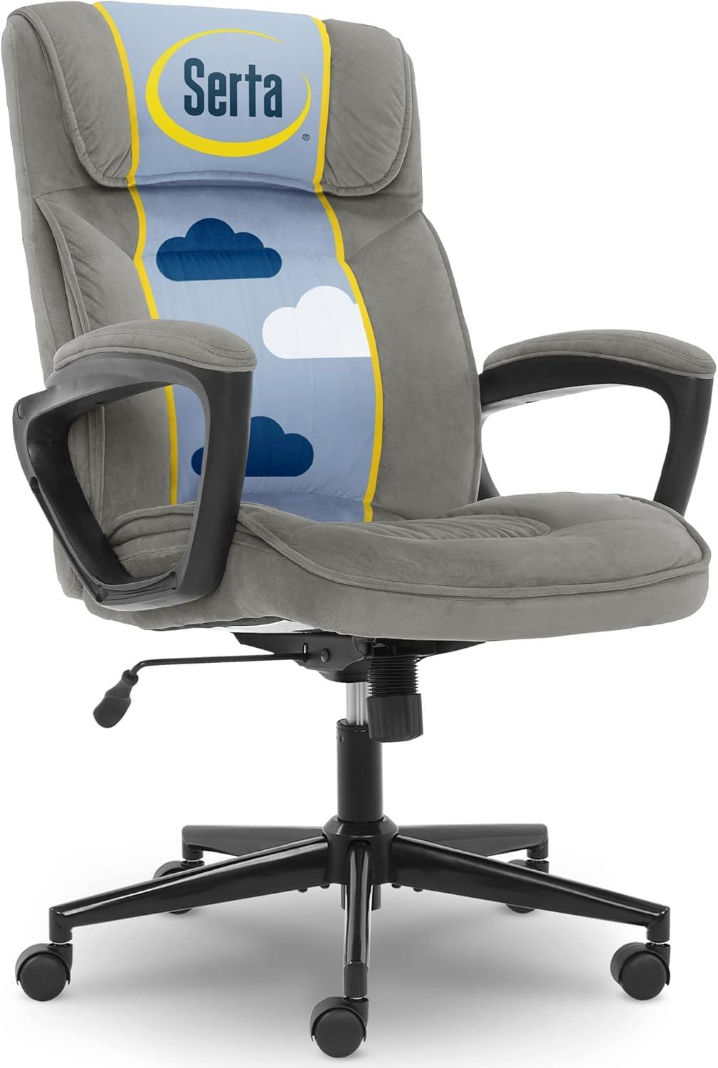 Serta Hannah Microfiber High Back Executive Office Chair with Arms, 250 lb. Capacity, Gray