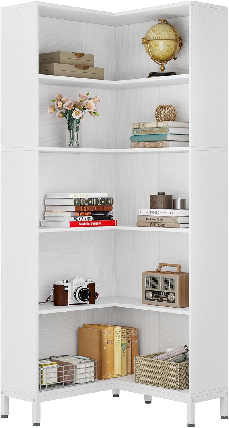 Tribesigns 71 inches Corner Bookcase, 6-Tiers L-Shaped Bookshelf, Wooden Freestanding Storage Display Rack, White