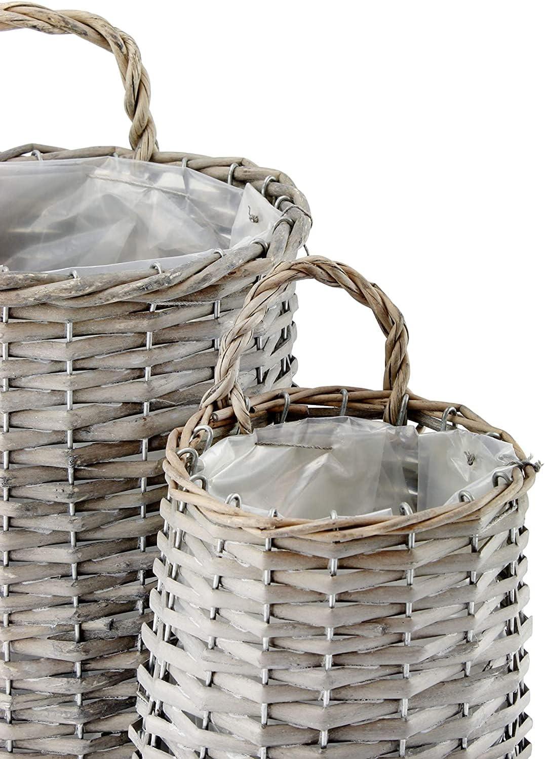 AuldHome Design Wall Hanging Pocket Baskets, Rustic Farmhouse Decor Wicker Painted Baskets