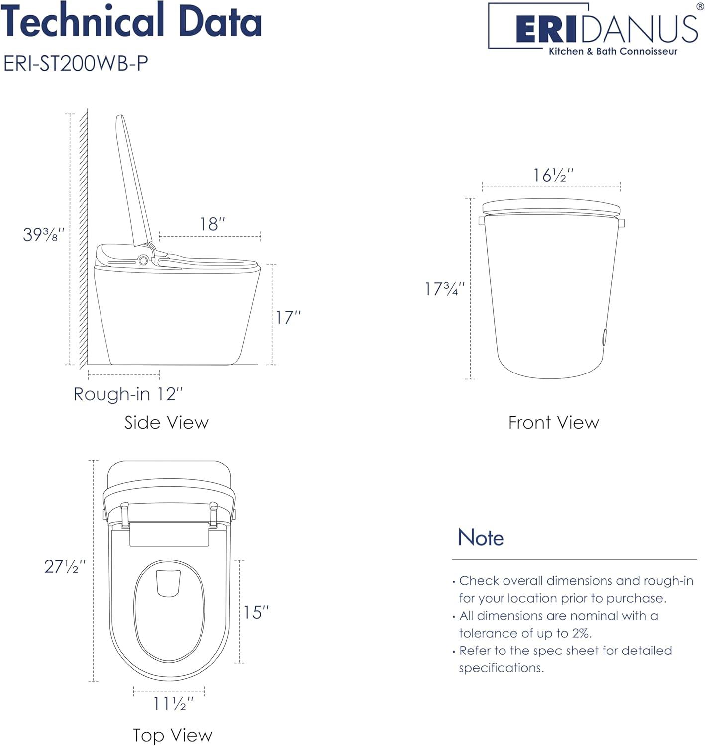 Elongated Smart Bidet Toilet with Heated Seat, Sensor-Activated Lid, Auto & Blackout Flush, Night Light (Remote Included)