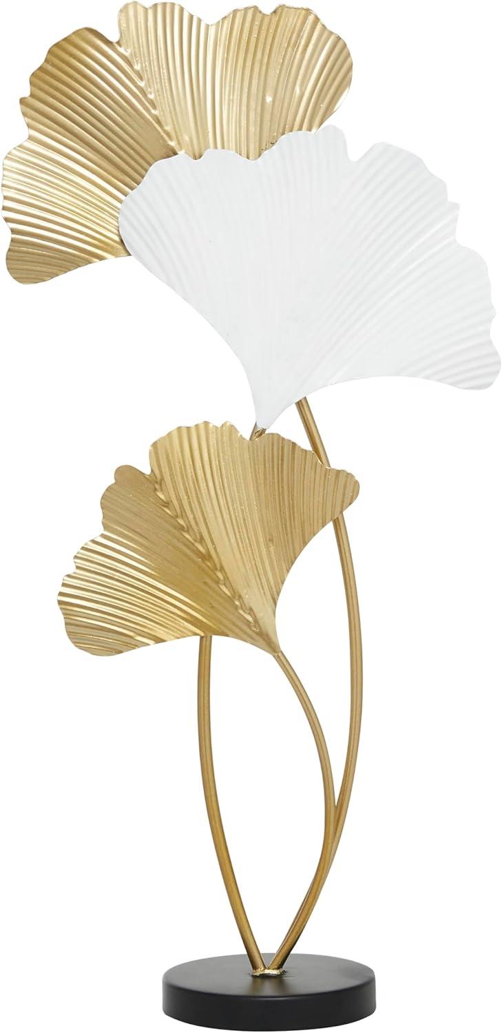 Staggered Ripple Leaf Fans Metal Table Sculpture in White & Gold