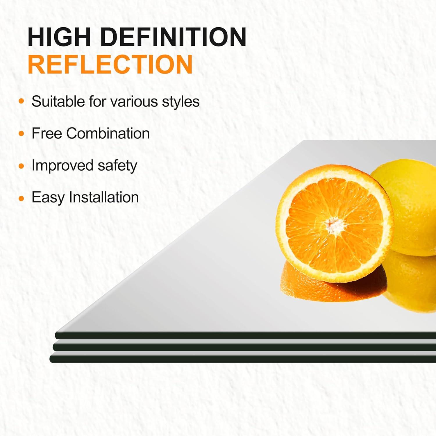 Delma Glass Full Length Wall Mirror Tiles, 14'' x 12'' 4PCS, Frameless Body Tiles for Bedroom, Mounted Home Gym, Door