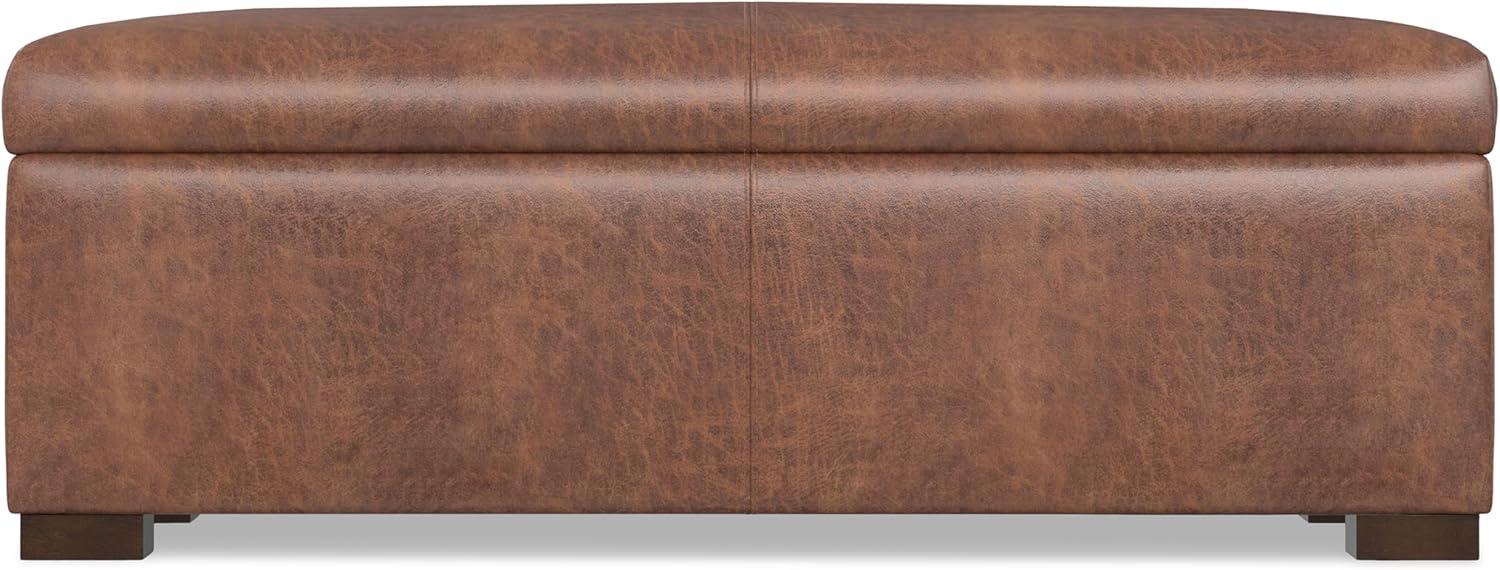 Gabbie 48" Distressed Saddle Brown Faux Leather Storage Ottoman