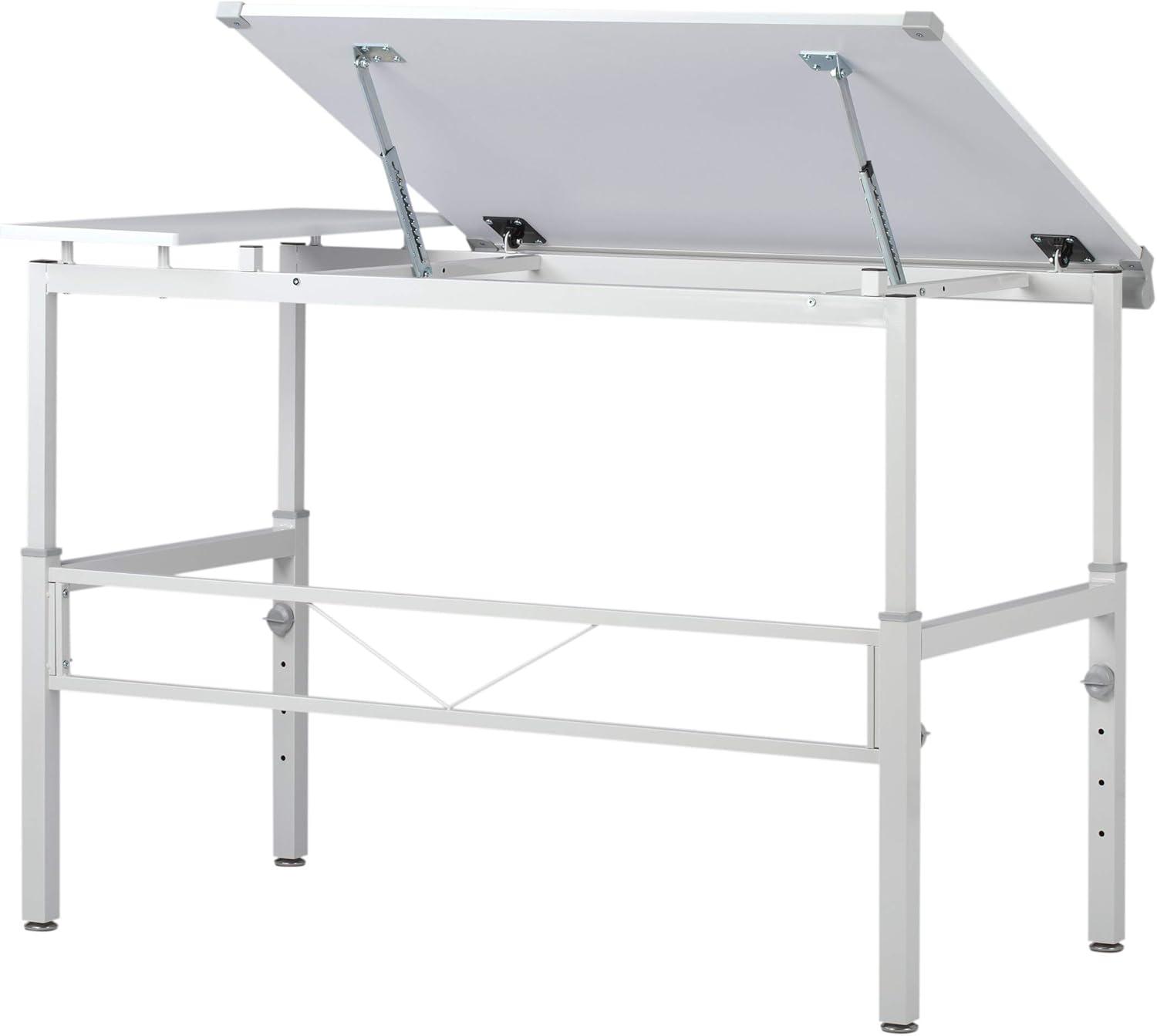 Adjustable White Wood Crafting Desk with Dual Top and Drawer