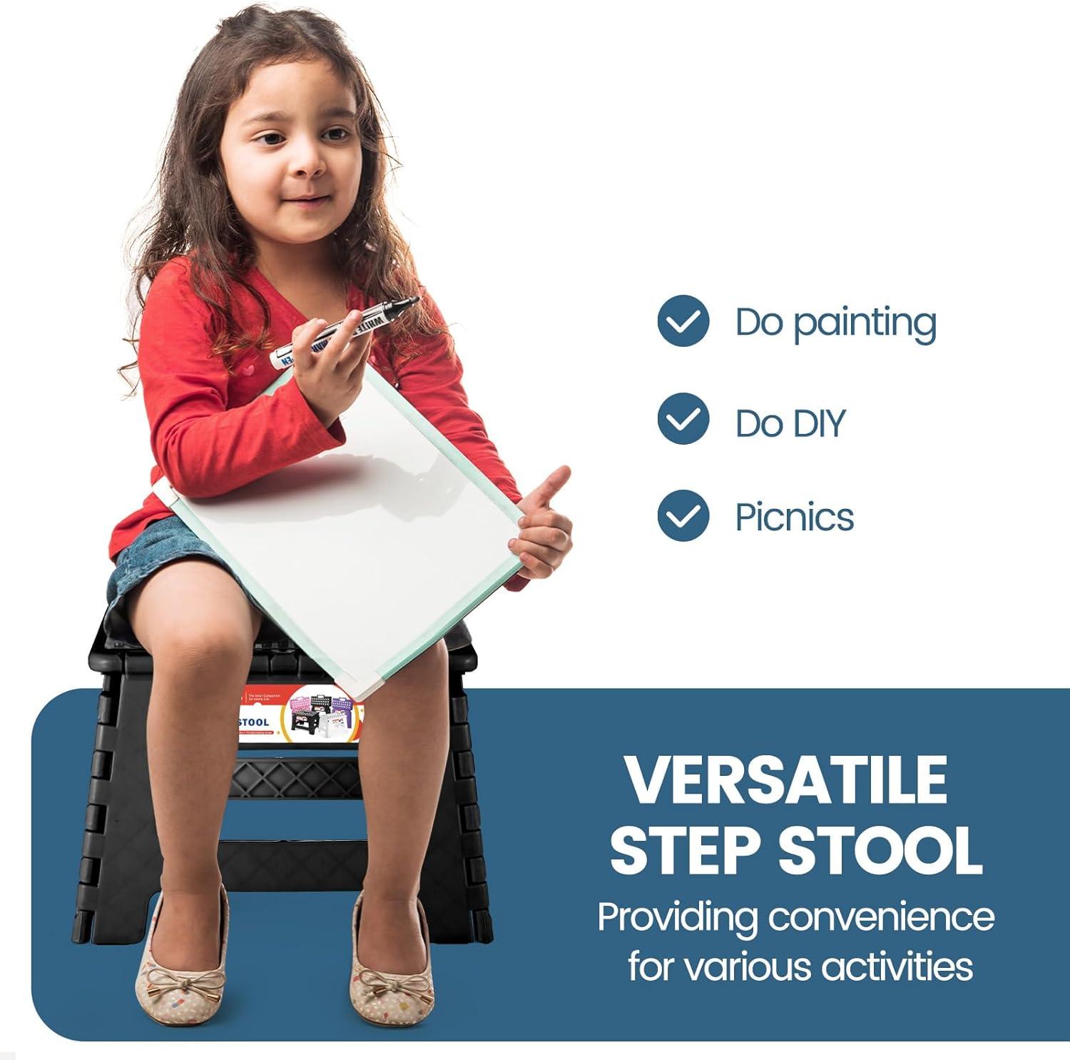 ACSTEP Folding Step Stool 9'' Tall Kids Step Stool Plastic Step Stools with Non-Slip Surface - Black