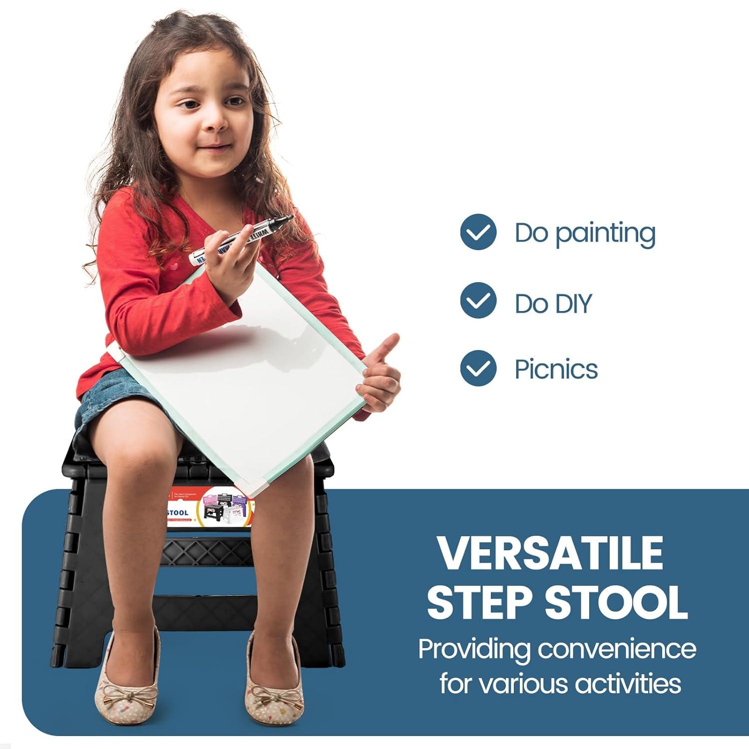ACSTEP Folding Step Stool 9'' Tall Kids Step Stool Plastic Step Stools with Non-Slip Surface - Black