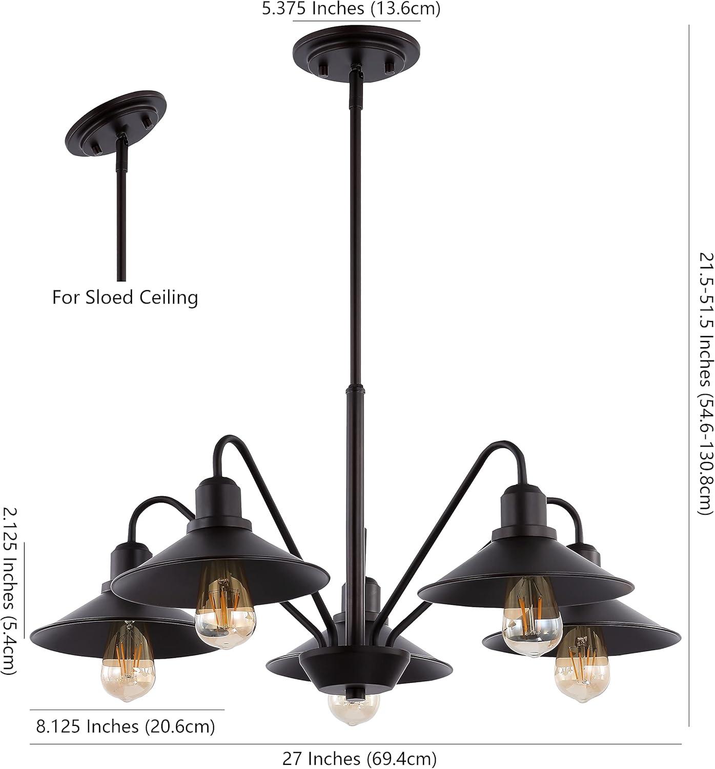 Cole 27" 5-Light Metal Farmhouse Industrial LED Pendant, Oil Rubbed Bronze