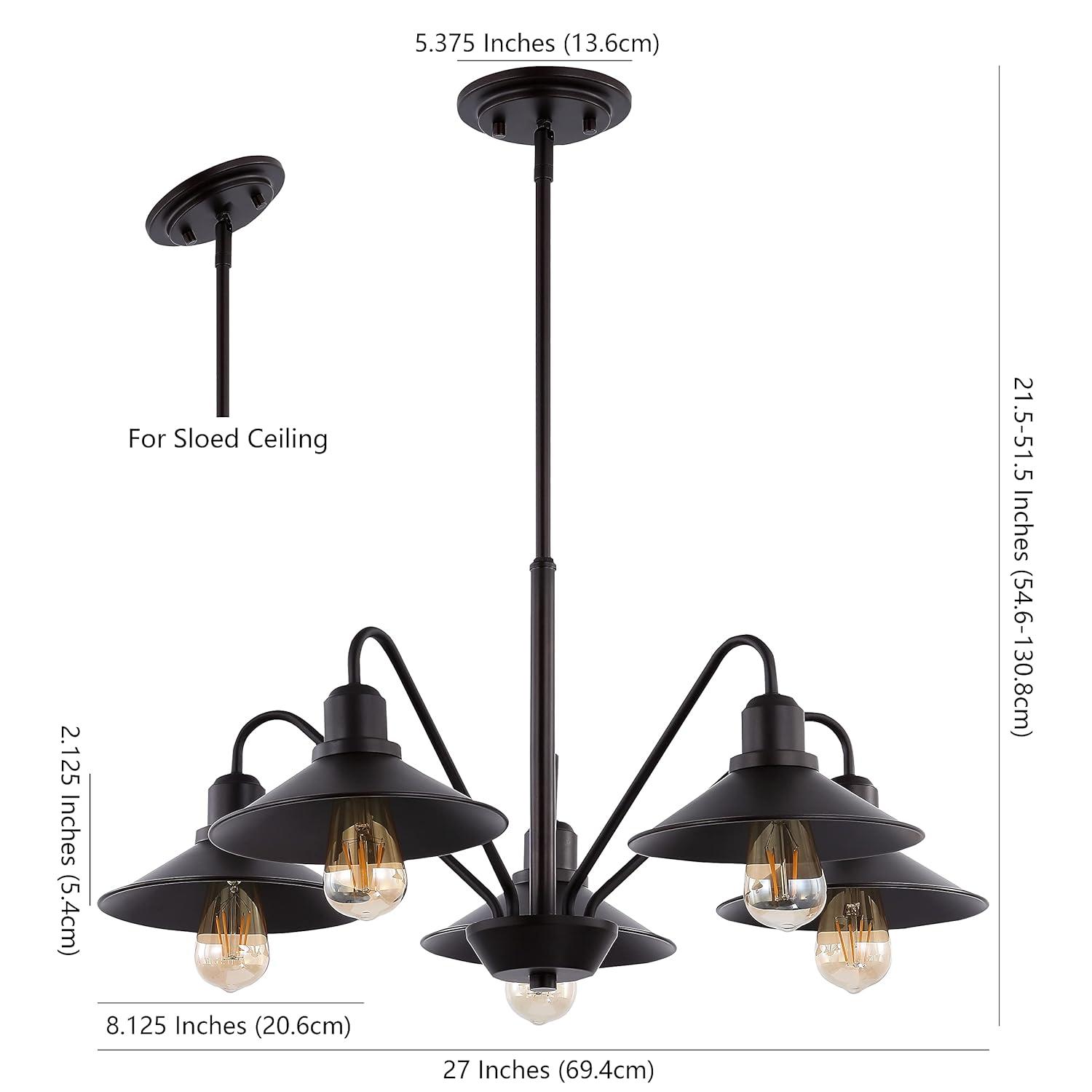 Cole 27" 5-Light Metal Farmhouse Industrial LED Pendant, Oil Rubbed Bronze