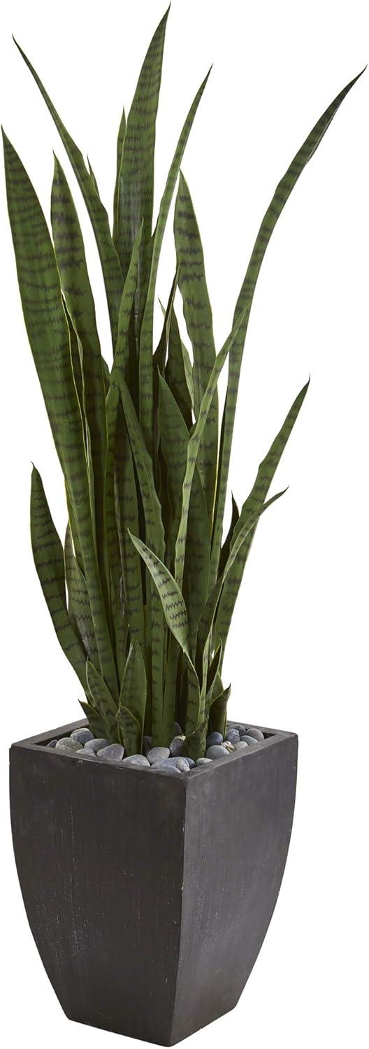 Nearly Natural 4.5-ft Sansevieria Artificial Plant in Black Planter