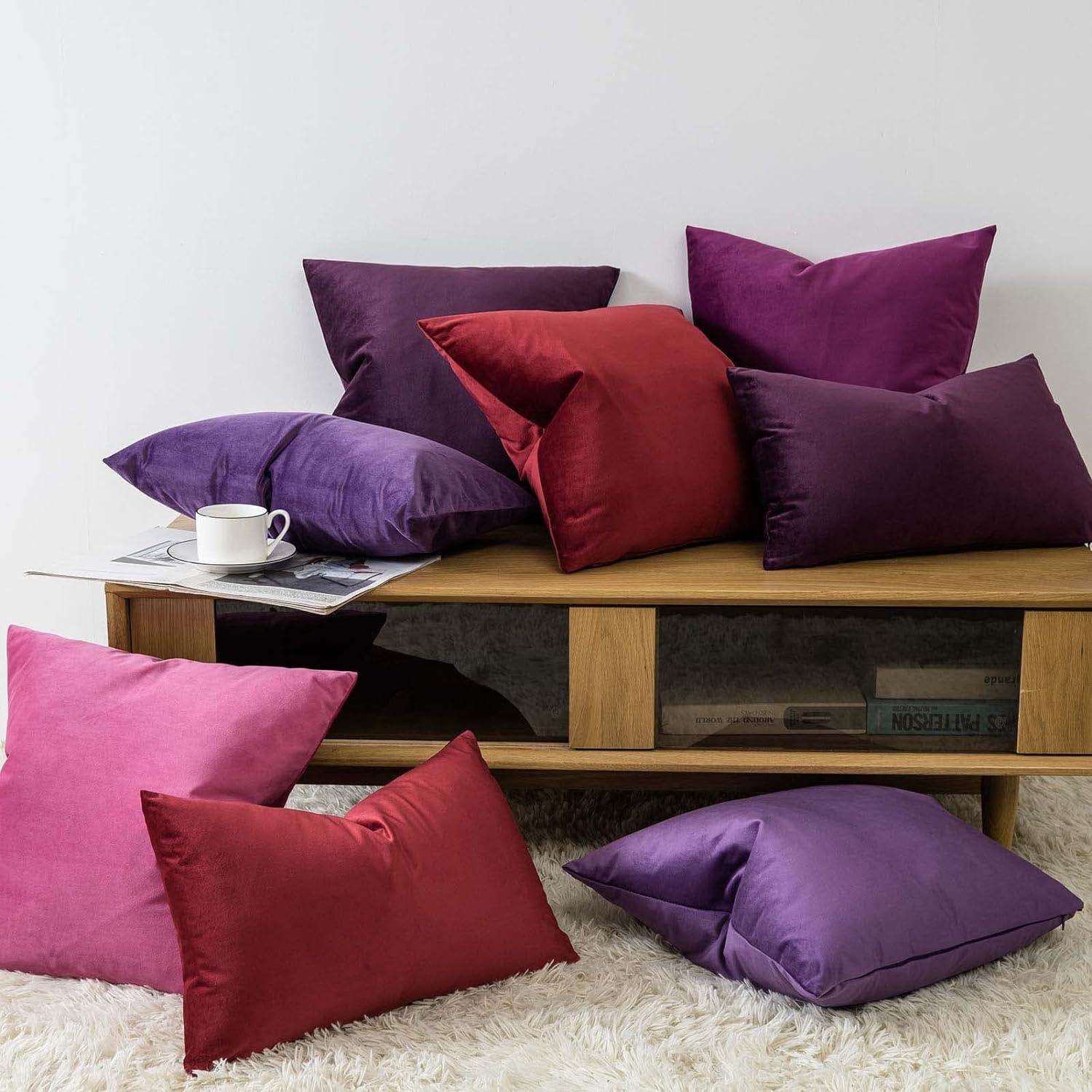 Eggplant Purple Velvet Euro Pillow Covers Set of 2