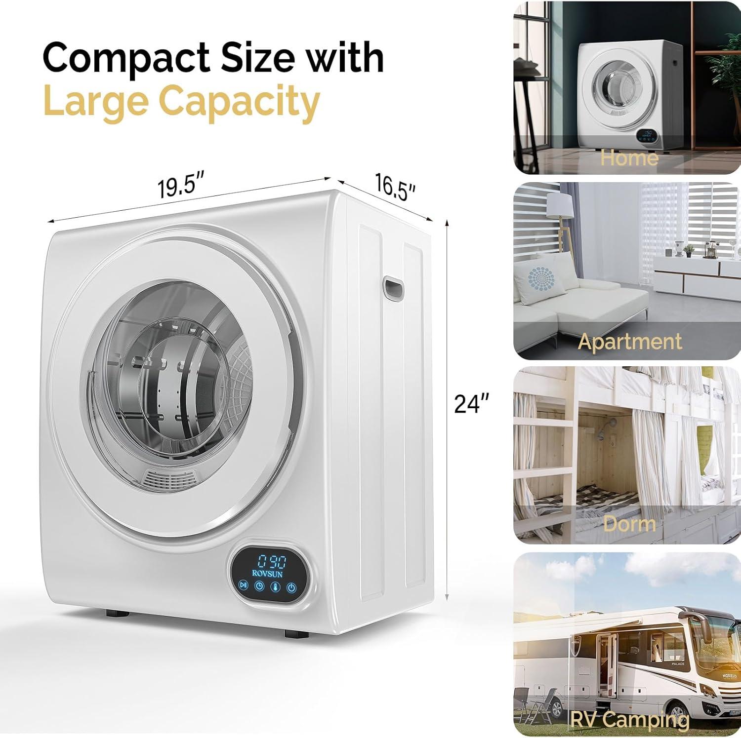 Compact White Portable Front Load Dryer with Stainless Steel Drum