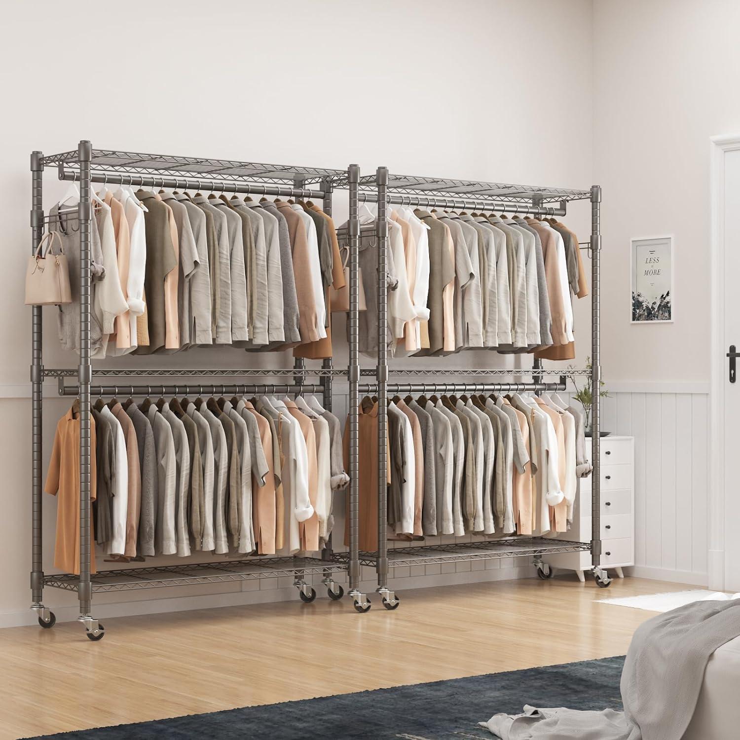 Heavy Duty Chrome Portable Garment Rack with Adjustable Shelves