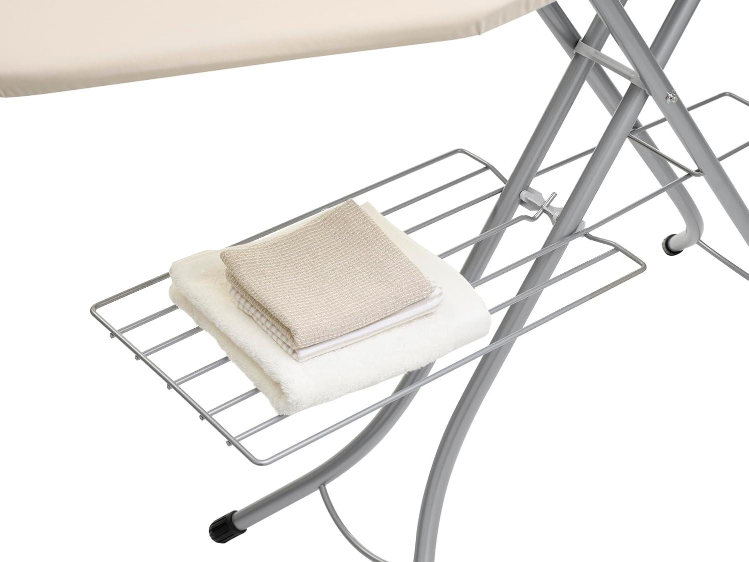 Ecru Metal Foldable Ironing Board with Linen Rack